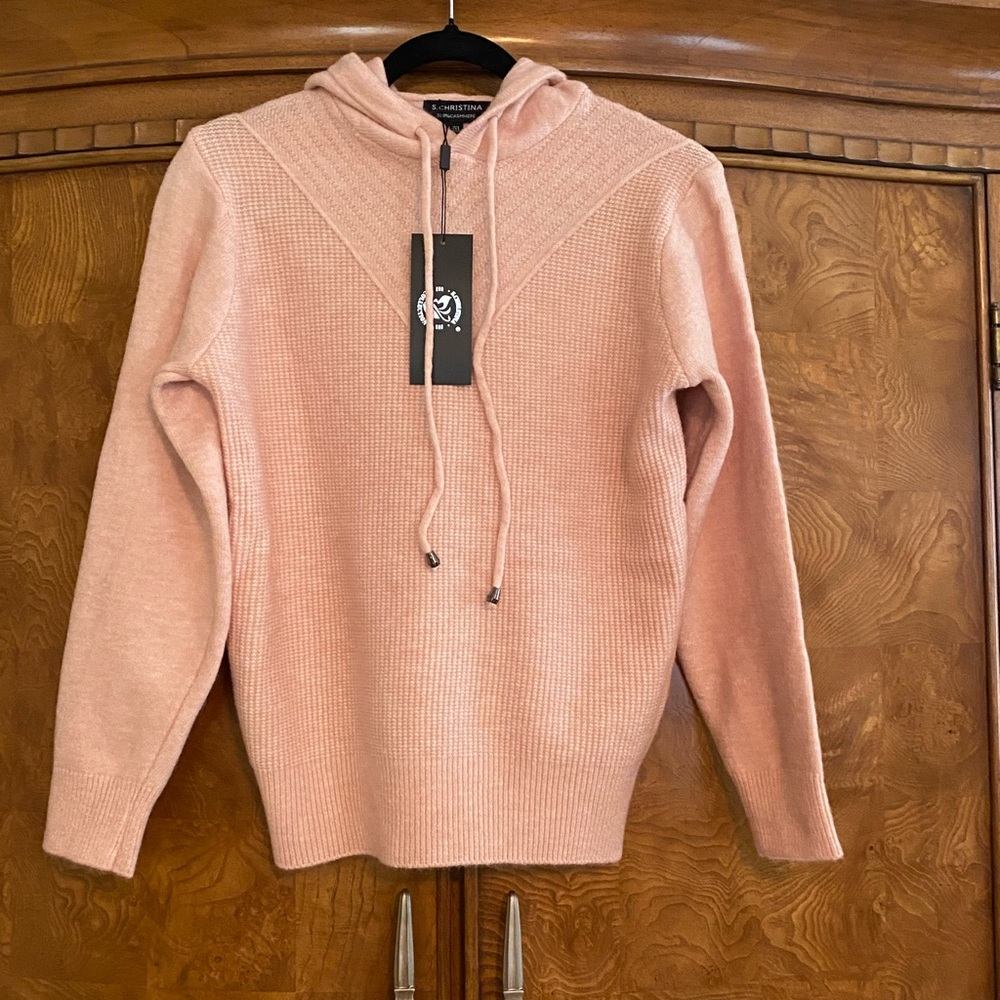 100% Cashmere Boutique Pink Hooded Pullover Sweater L/XL NWT ($69)